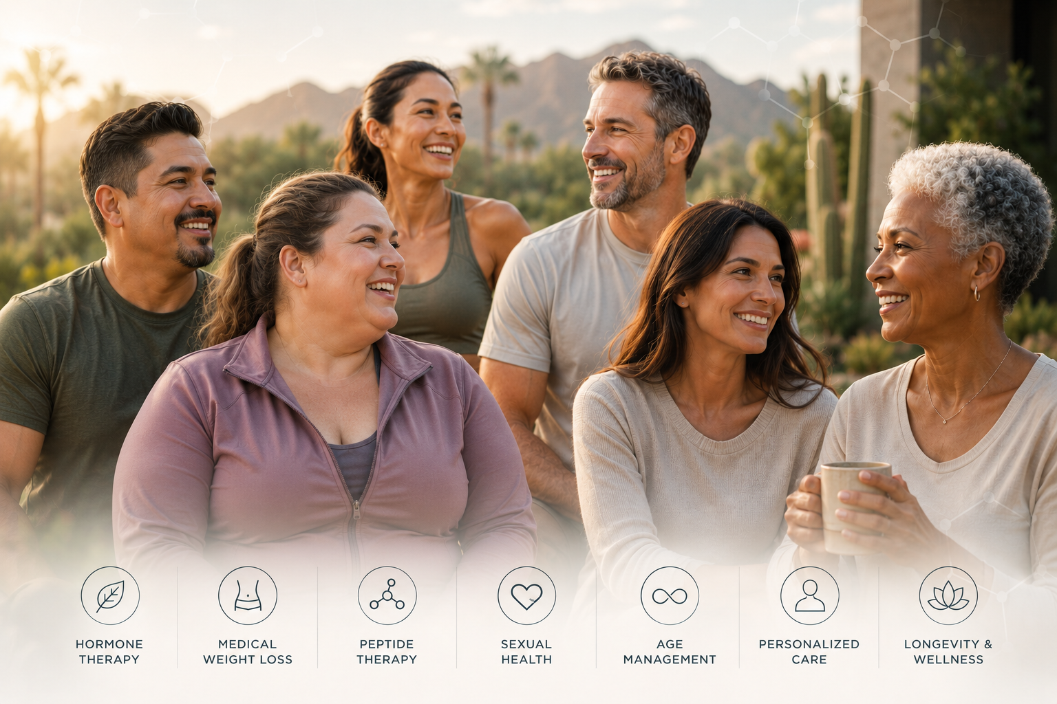 A diverse group of six people who can benefit from different areas of functional medicine