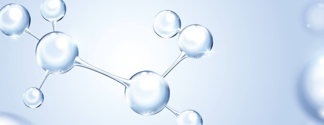 3d glass molecule or atoms on light blue background